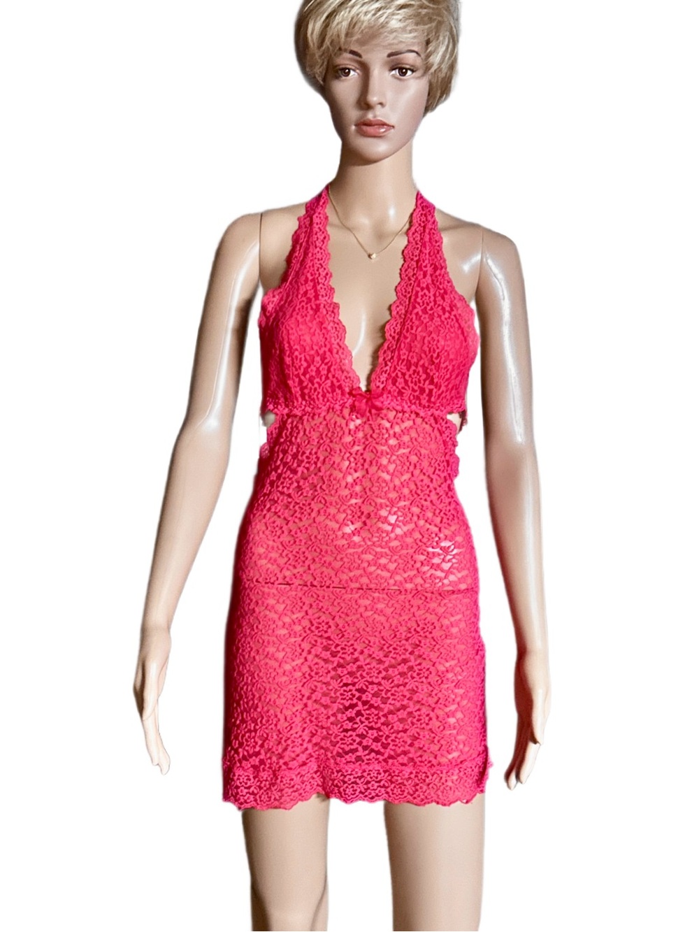 Victoria's Secret ~ Medium ~ Hot Pink ~ Floral Lace Sexy Babydoll Lingerie Dress
